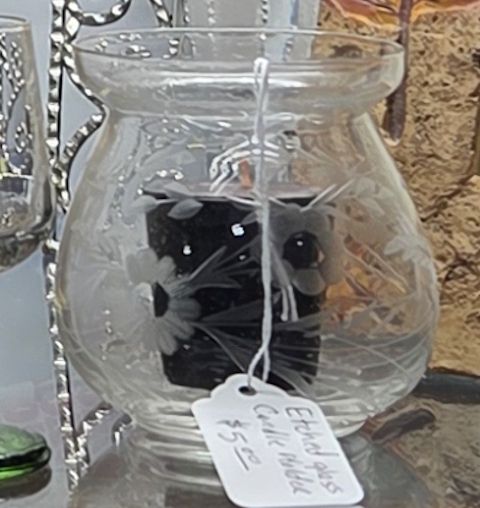 Etched Glass Candle Holder